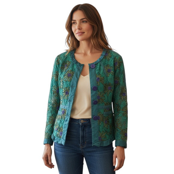 Marc Jacobs Floral Embroidered Jacket – Size 6 – Vintage/Archive – Green/Blue - Picture 1 of 11